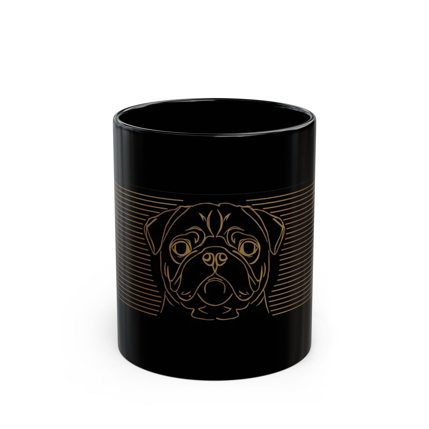 Pug Outline Black Ceramic Mug – Minimalist Gold Coffee Cup (11oz/15oz)