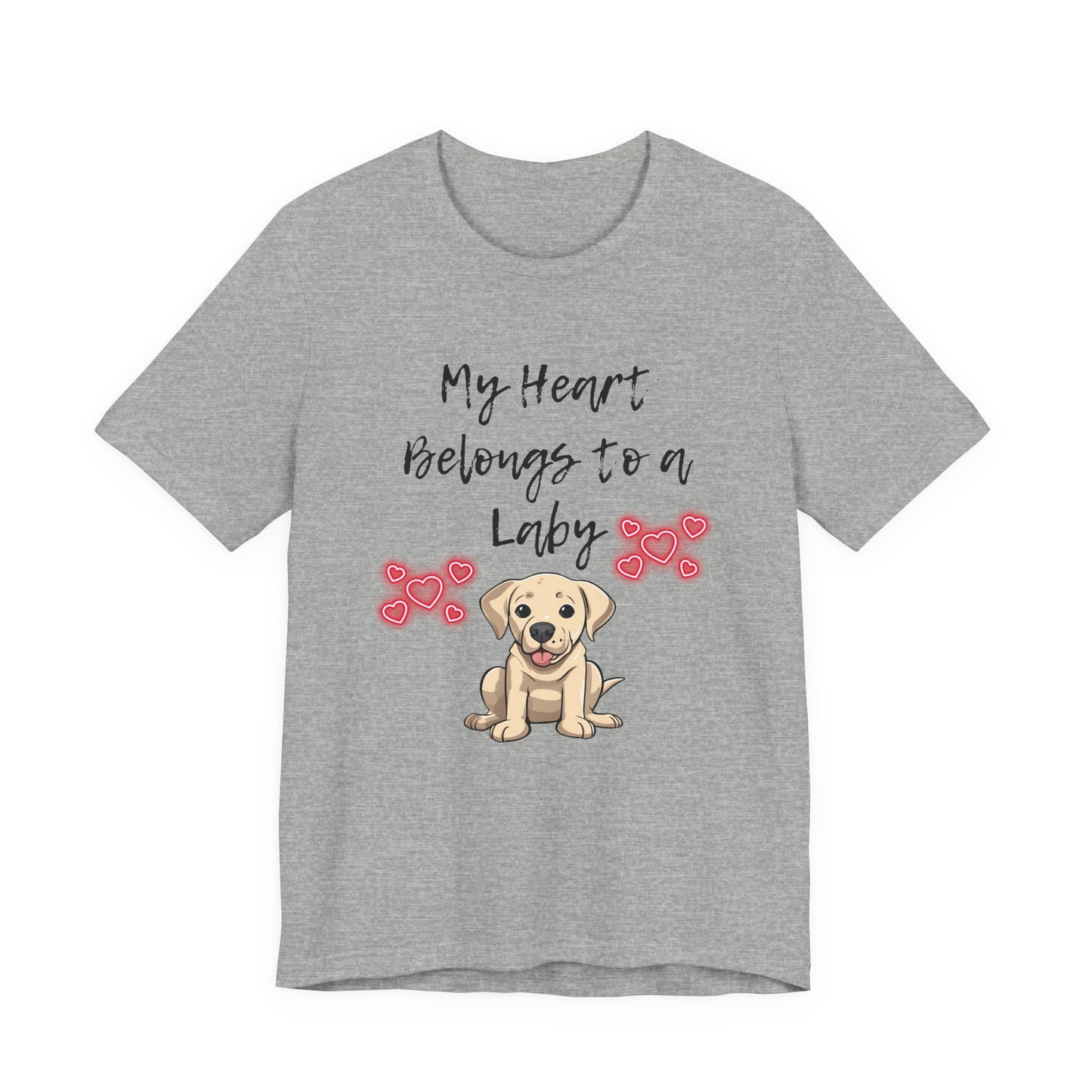 My Heart Belongs to a Laby Labrador t-shirt in Athletic Heather, flat lay front view
