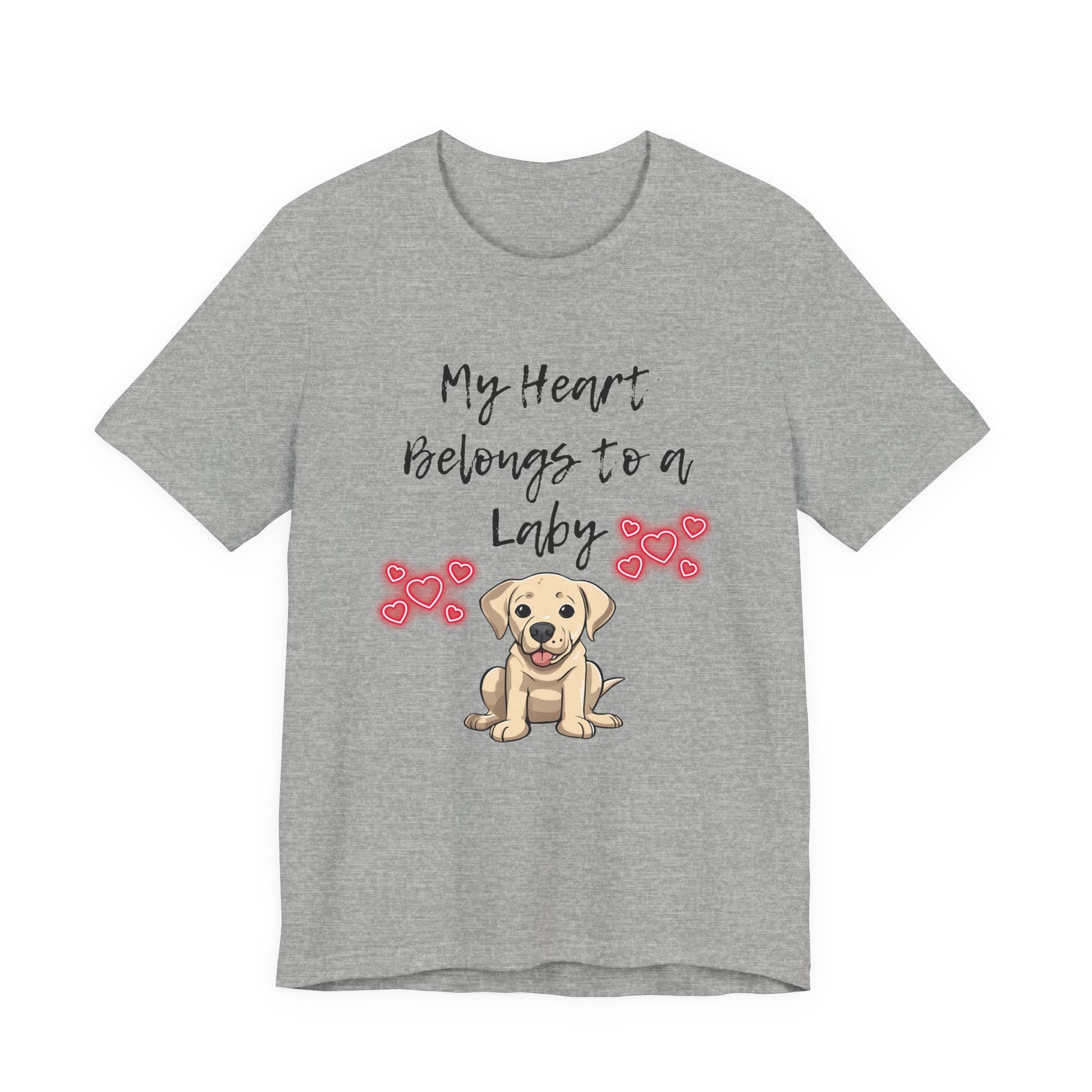 My Heart Belongs to a Laby Labrador t-shirt in Athletic Heather, flat lay front view