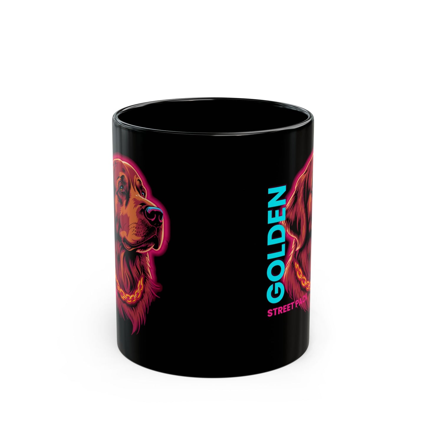 Golden Retriever Neon Portrait Mug — Black 11oz/15oz Coffee Cup
