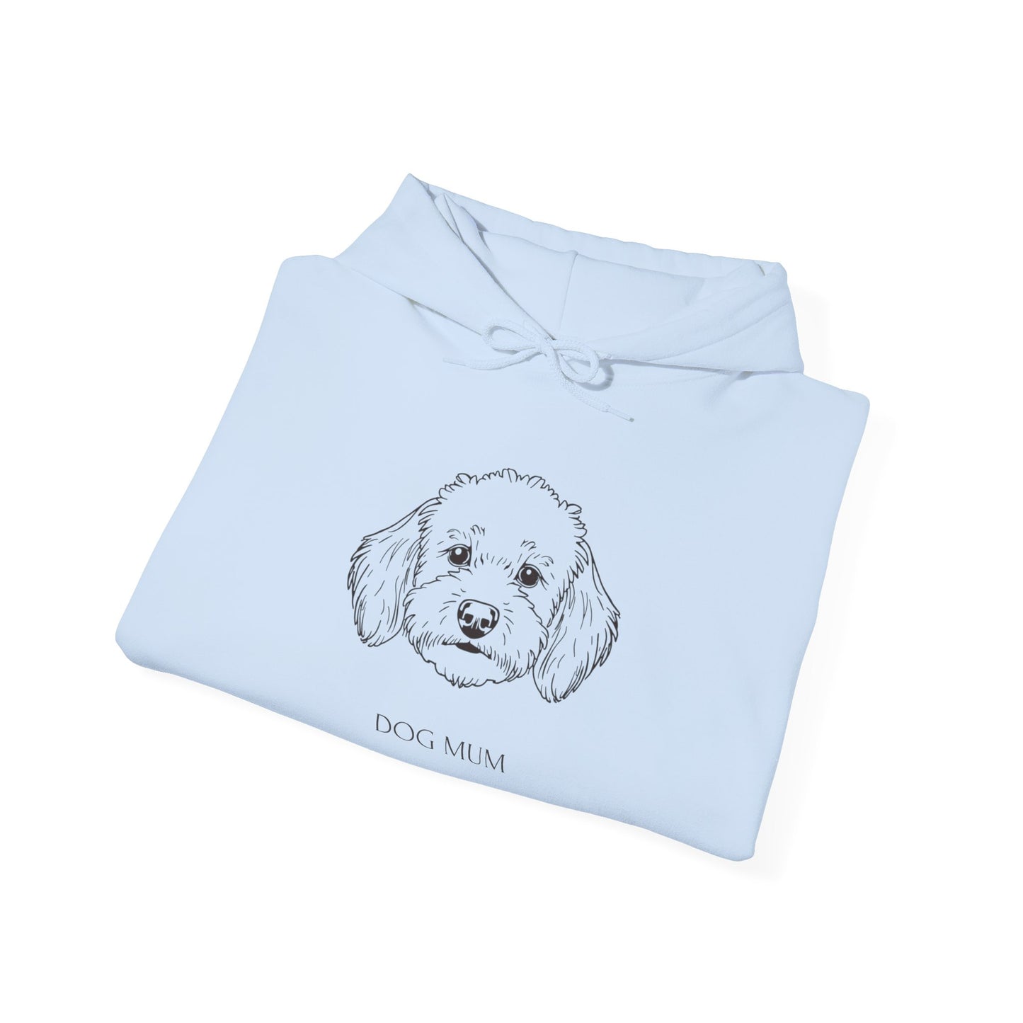 Cockapoo Dog Mum hoodie detail on light fabric