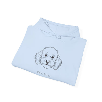 Cockapoo Dog Mum hoodie detail on light fabric