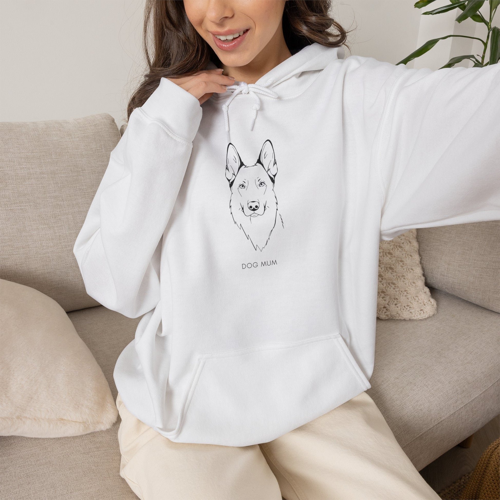 German Shepherd Dog Mum line art hoodie in White