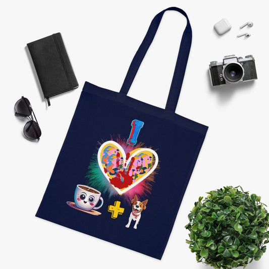 Coffee and dogs tote bag back view showing matching design printed on reverse