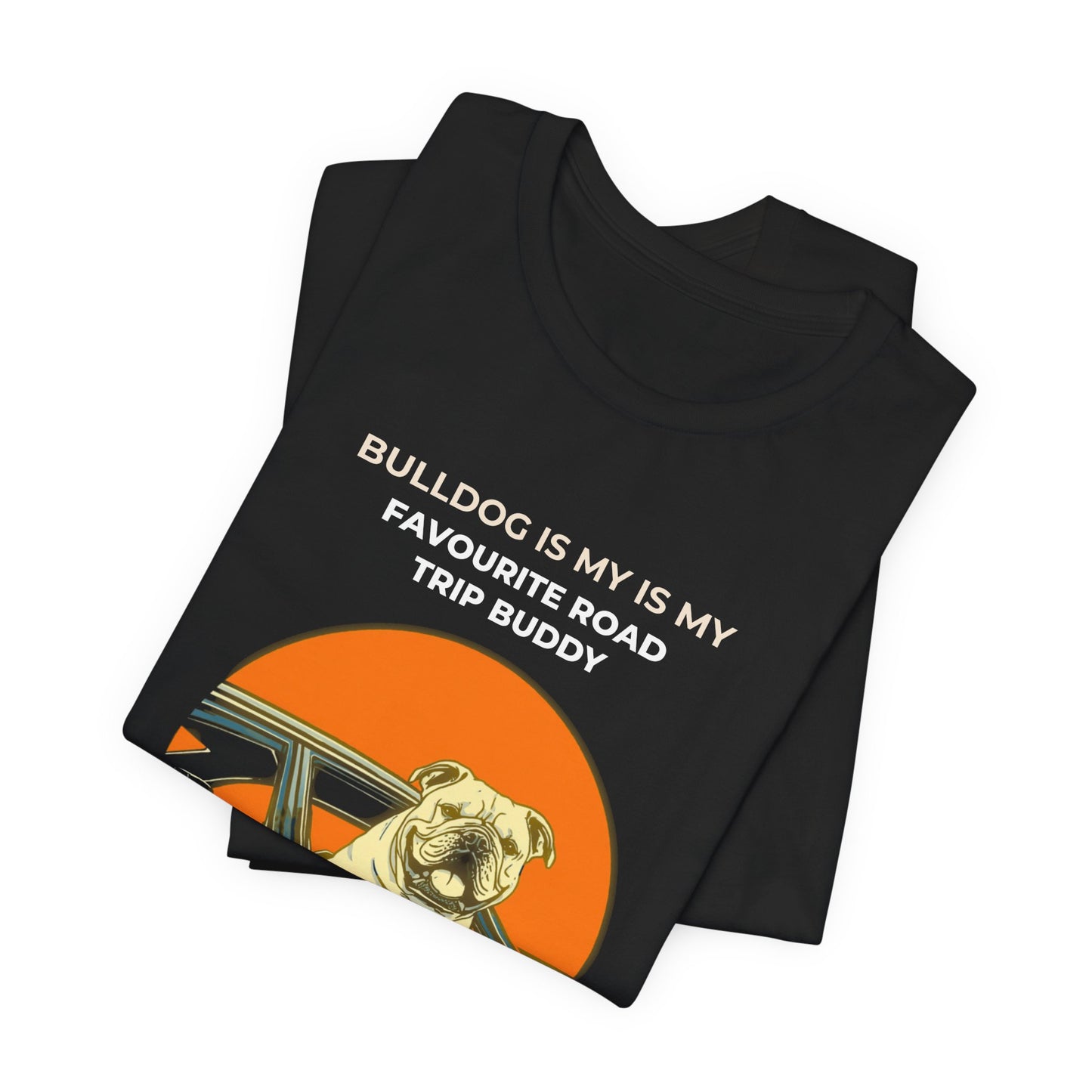 Bulldog Road Trip Tee — "Bulldog Is My Favourite Road Trip Buddy" Vintage Sunset Dog T-Shirt