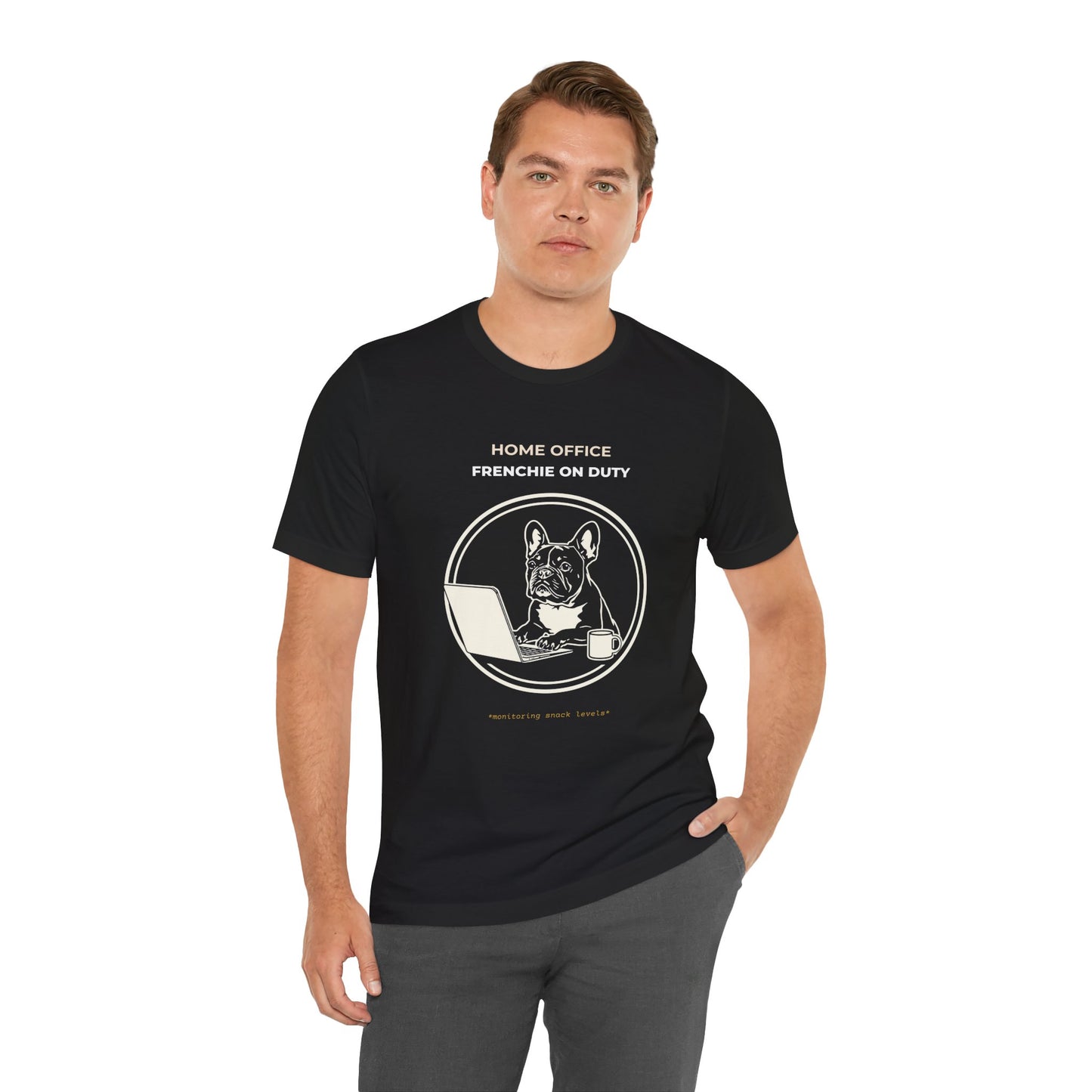 Home Office Frenchie Tee — "Home Office Frenchie On Duty" Dog Laptop T-Shirt