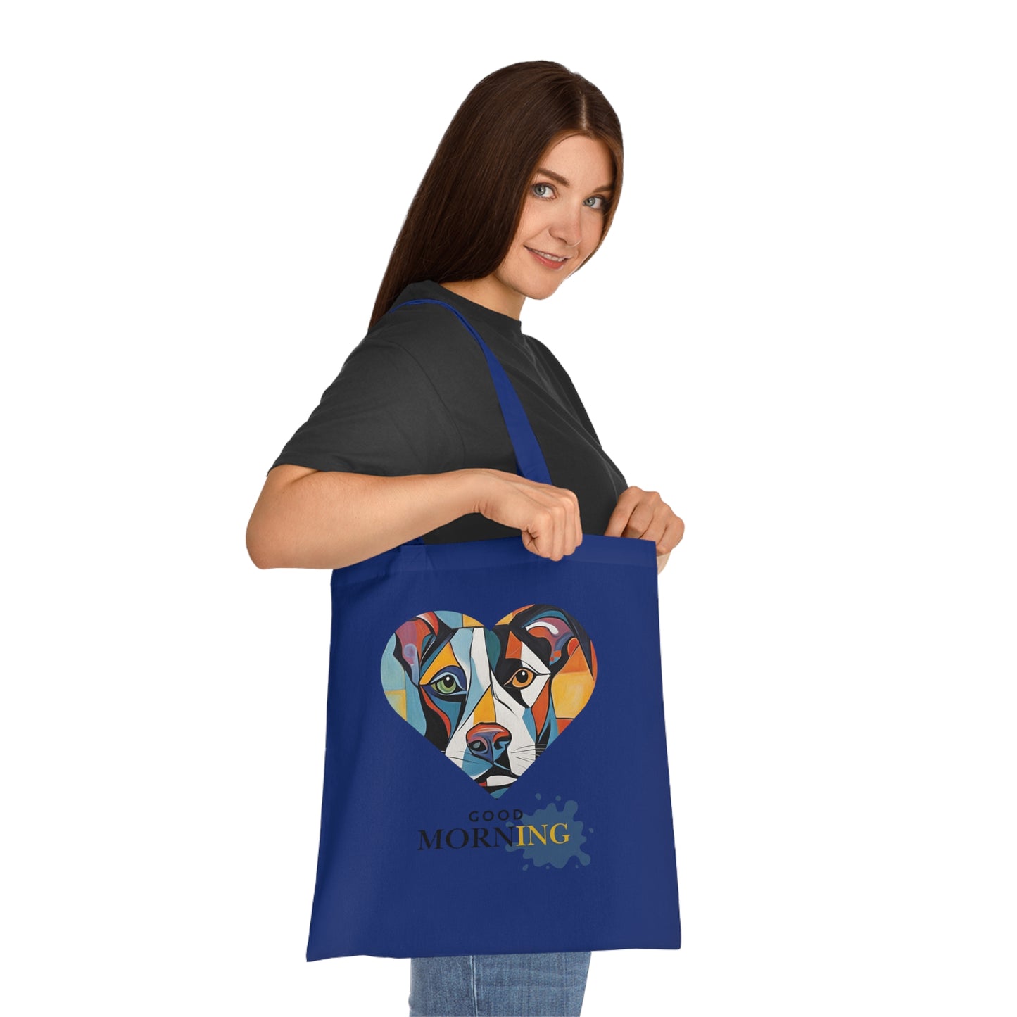 Cotton Tote Bag - Abstract Dog Heart Design with Good Morning Text-Sniffwaggleandwalk™