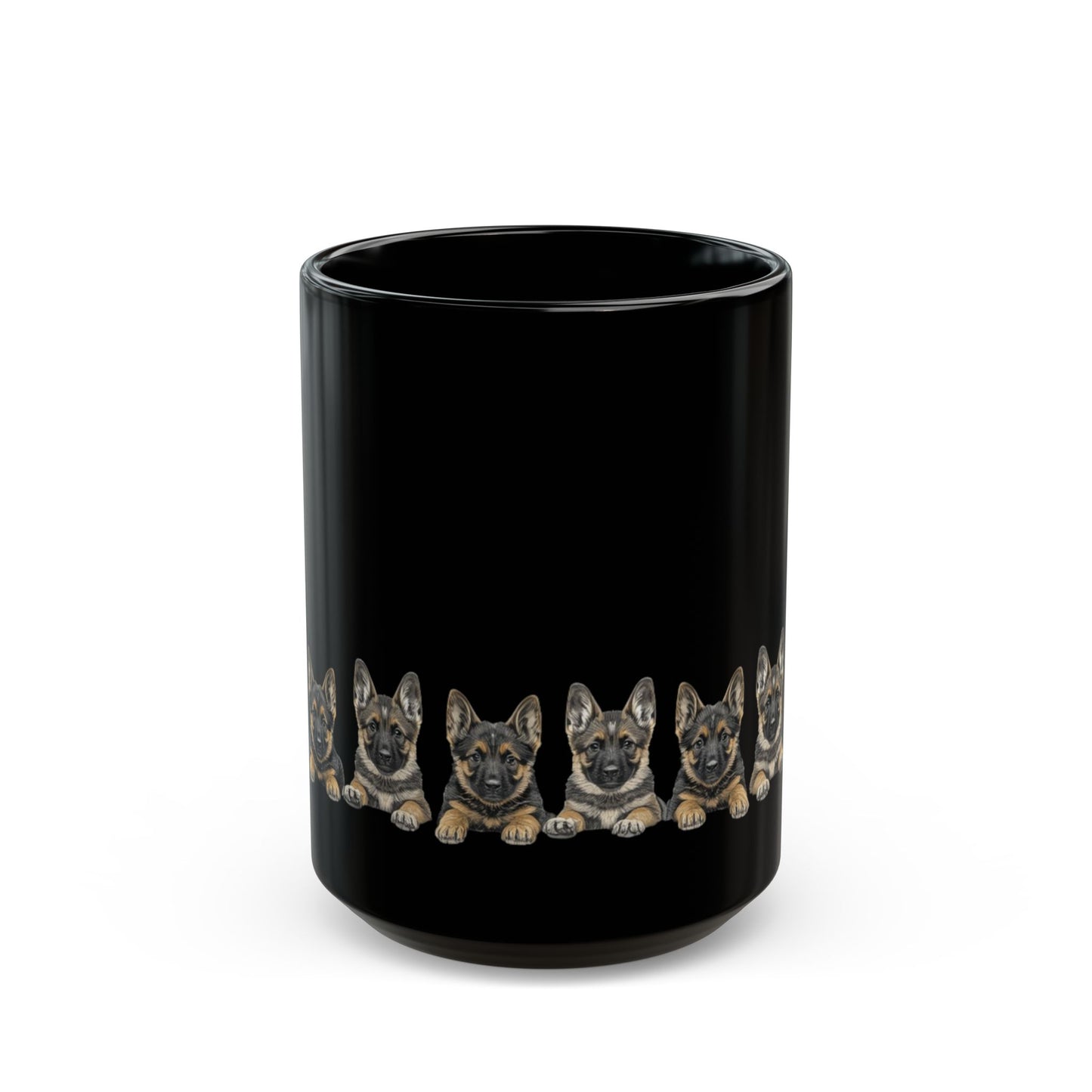 German Shepherd Puppy Line Black Coffee Mug — Cute Dog Lover Gift (11oz/15oz)