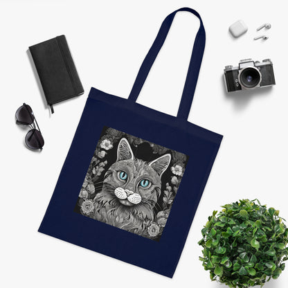 Black & White Cat Design Cotton Tote – Eco-Friendly & Stylish Carry-All!-Sniffwaggleandwalk™