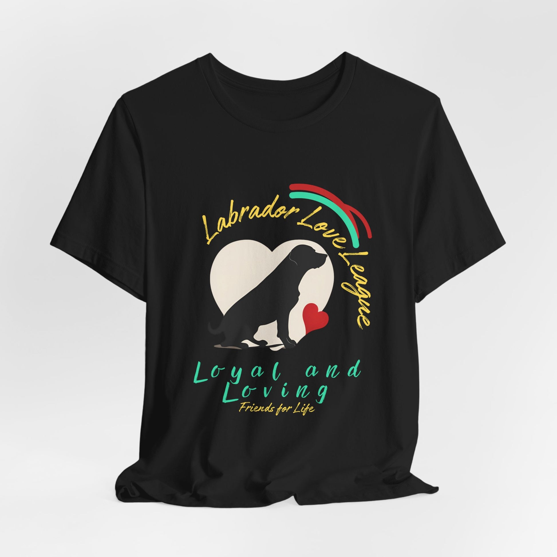 Black Labrador Love League graphic tee laid flat showing Loyal and Loving print