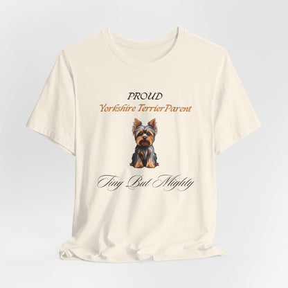 Proud Yorkshire Terrier Parent t-shirt on a hanger