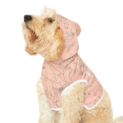 Close-up of 11:11 angel number on floral dog hoodie