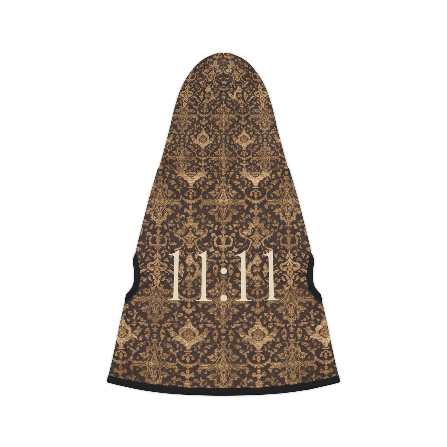 Detailed view of heritage-inspired pattern on 11:11 pet hoodie