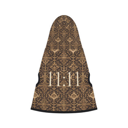 Detailed view of heritage-inspired pattern on 11:11 pet hoodie
