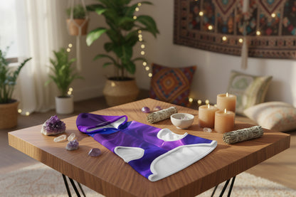 Dog wearing a purple smoke hoodie with glowing 11:11 angel number printed on the back