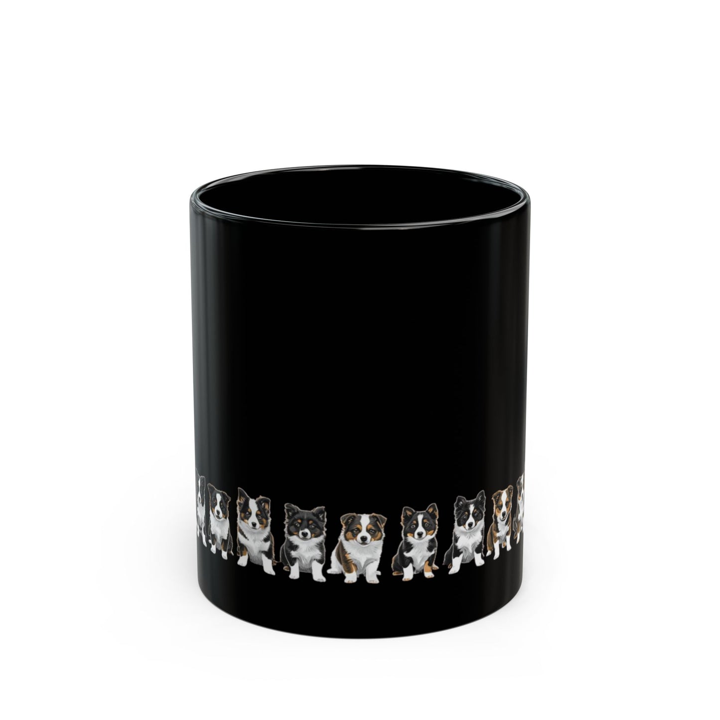 border collie Lineup Black Coffee Mug — Cute border collie Pattern (11oz & 15oz)