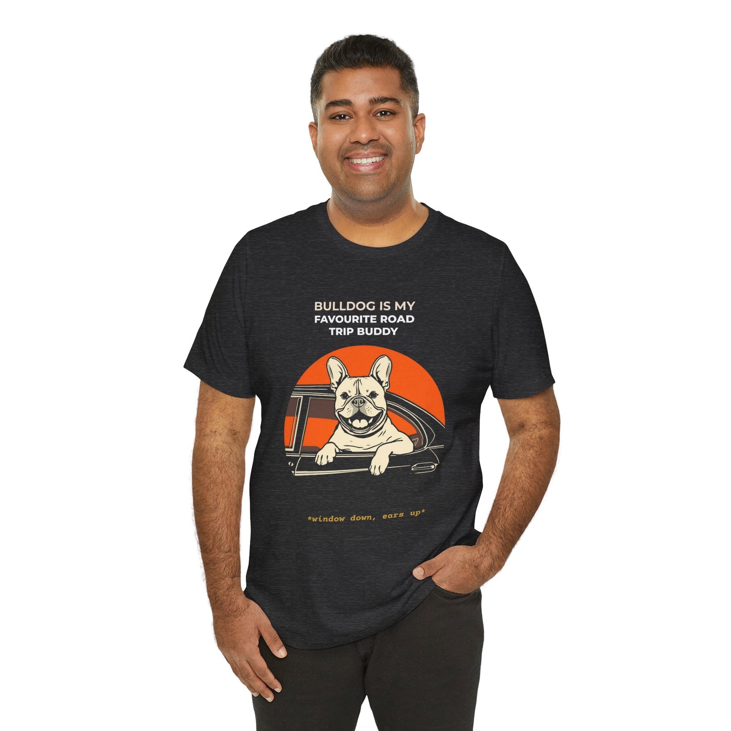 french Bulldog Road Trip T-Shirt — “Bulldog Is My Favourite Road Trip Buddy” Graphic Tee
