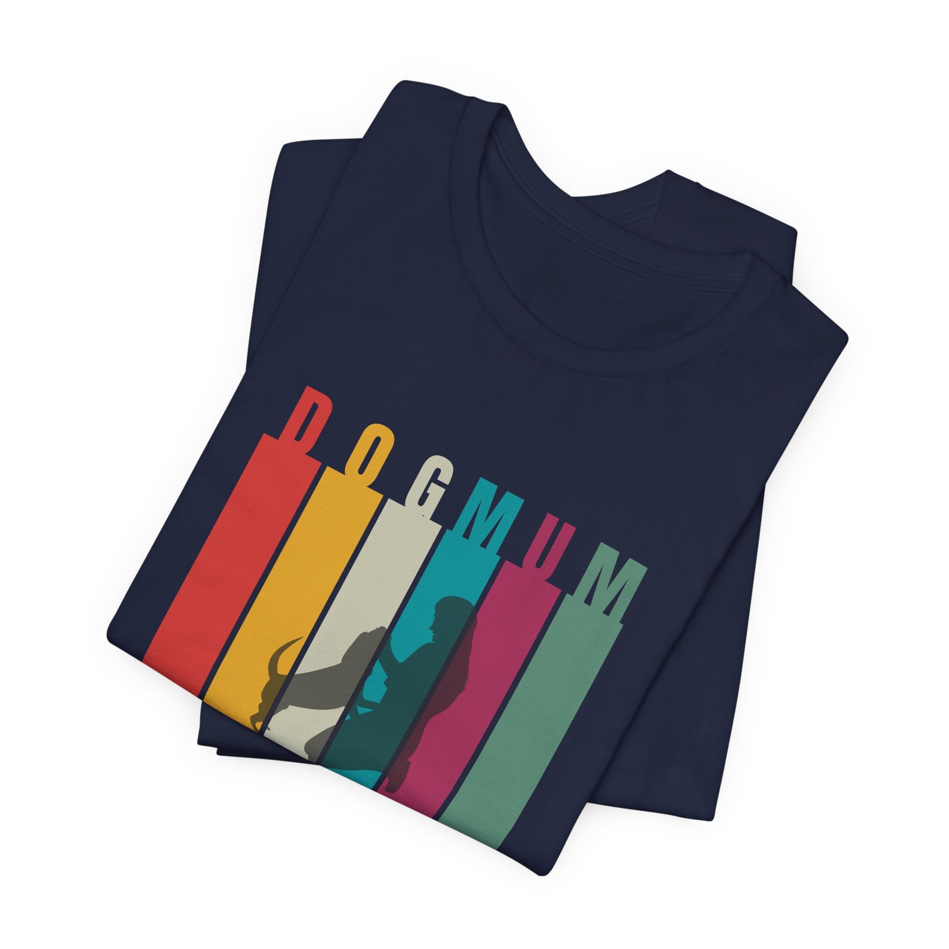 Dog Mum T-Shirt — full retro stripe dog mum print