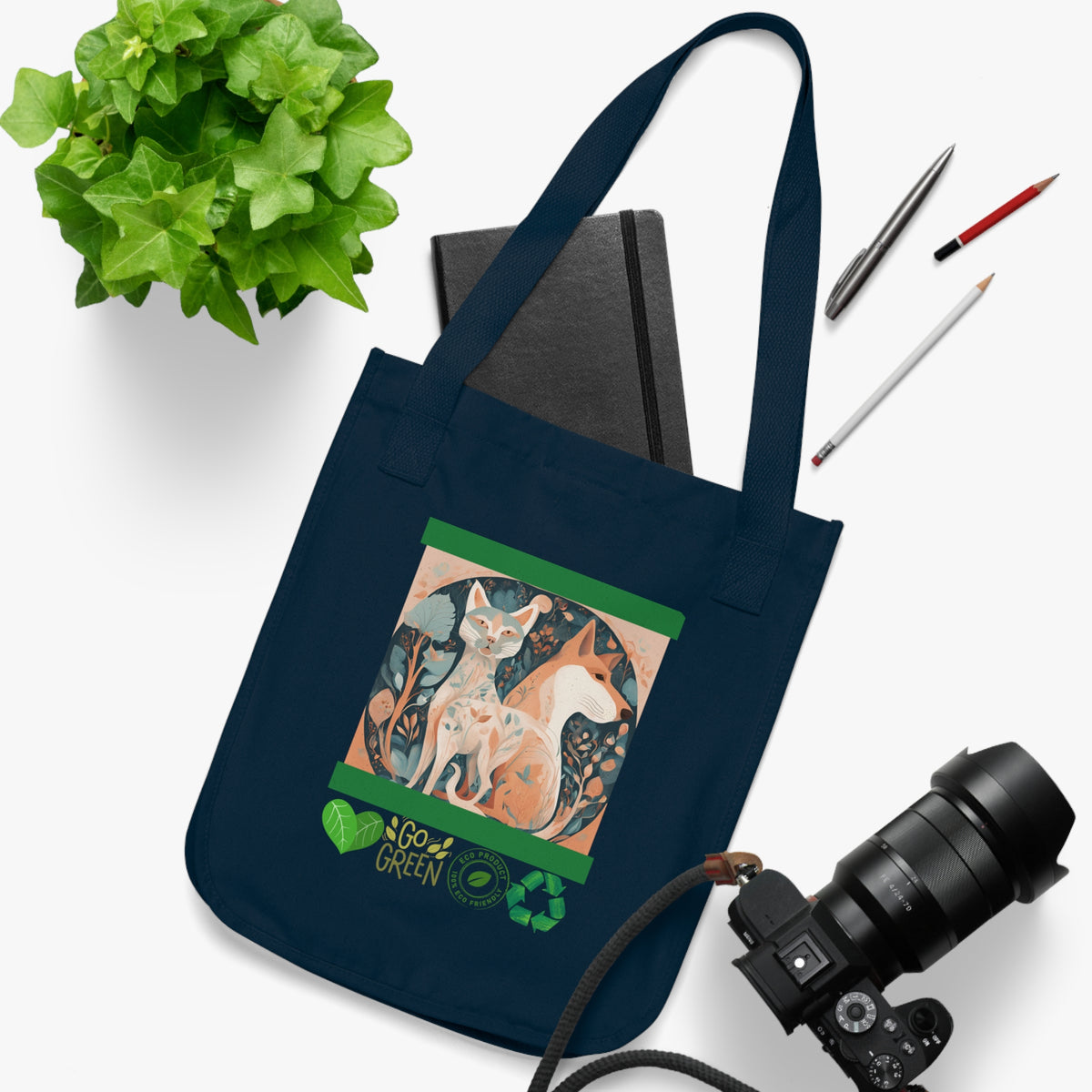 Organic forest dog canvas tote bag shown as an eco-friendly gift for nature lovers