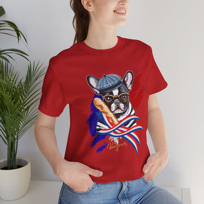 French Bulldog Baguette White tee — final colourway, printed to order, free worldwide delivery — SniffWaggleNWalk™
