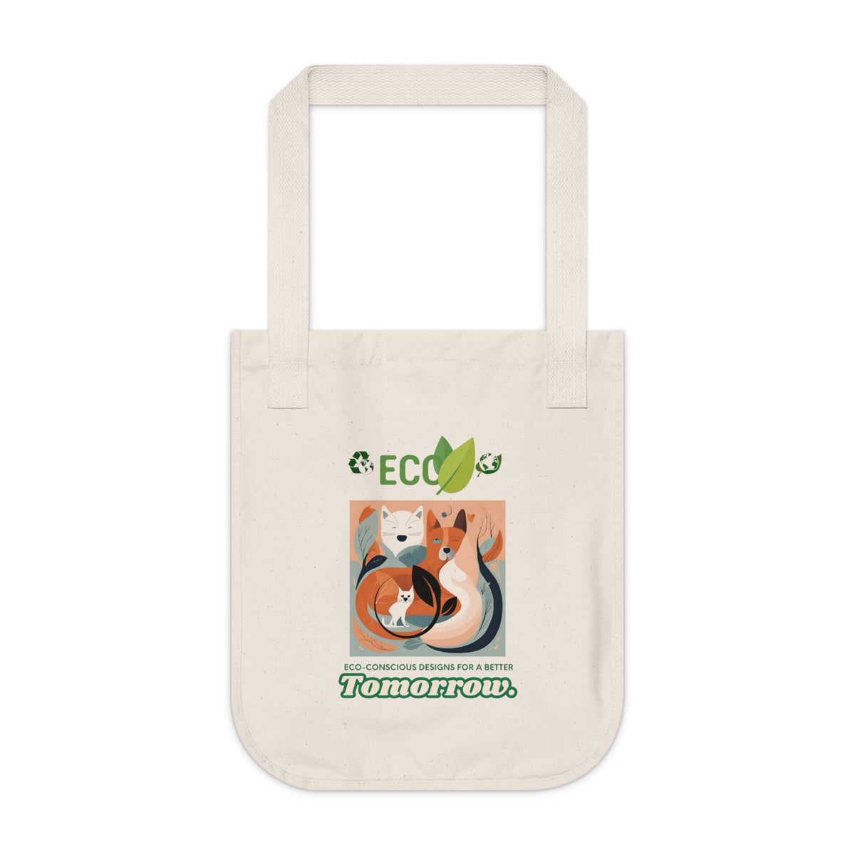 Eco conscious dog and cat print organic tote bag — lifestyle carry shot
