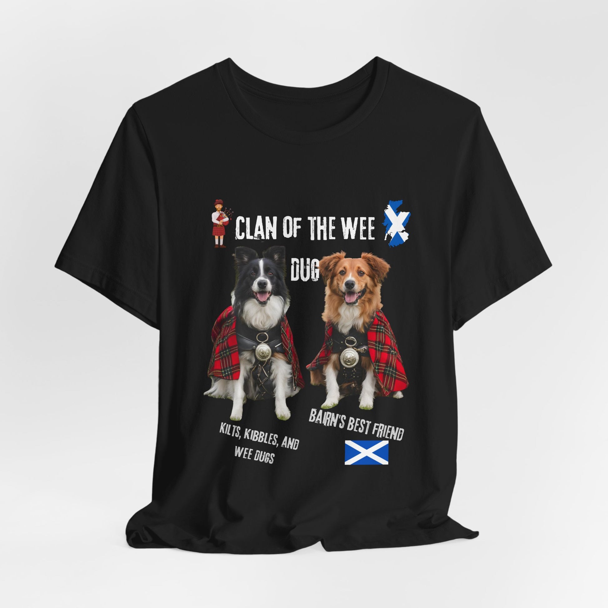 Clan of the Wee Dug red dog t-shirt worn by woman, Scottish dog lover gift Bella+Canvas 3001