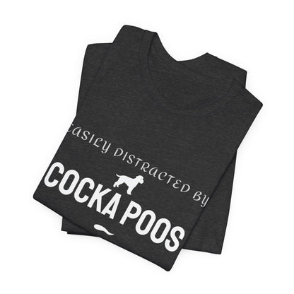Black Easily Distracted by Cockapoos tee folded, gift for dog lovers
