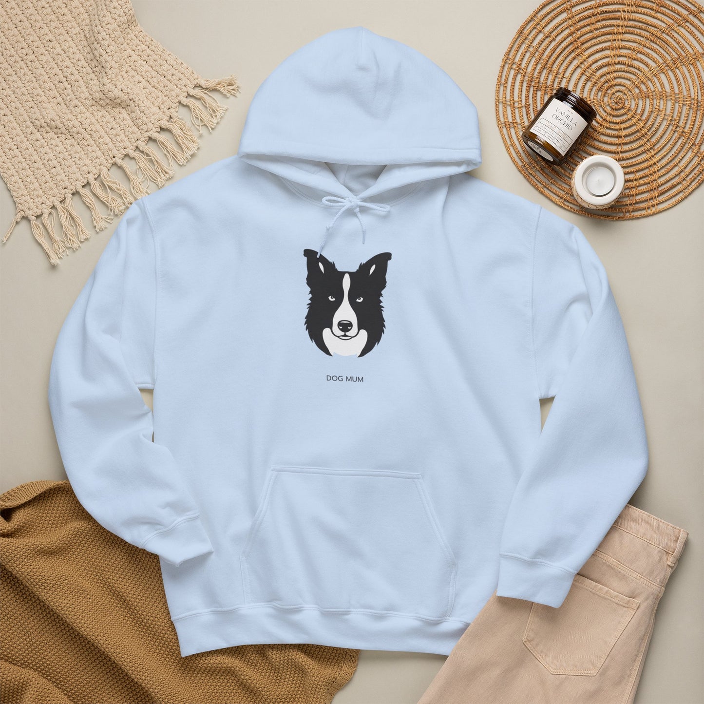 Border Collie Dog Mum hoodie lifestyle photo, light colour