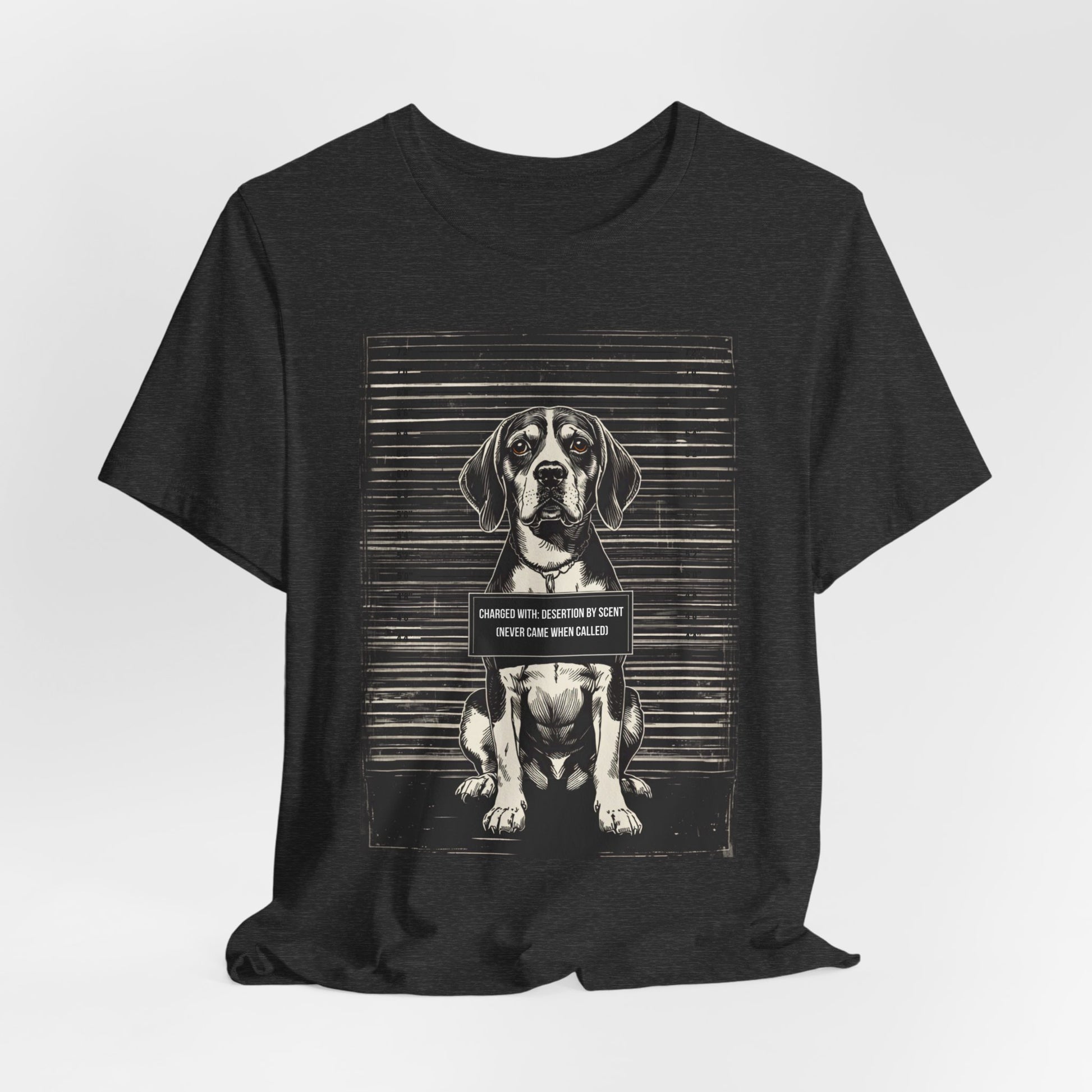 Black Heather colourway of the Beagle True Crime Night Shift t-shirt, back view