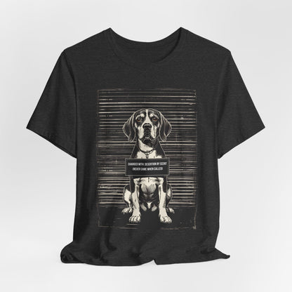 Black Heather colourway of the Beagle True Crime Night Shift t-shirt, back view