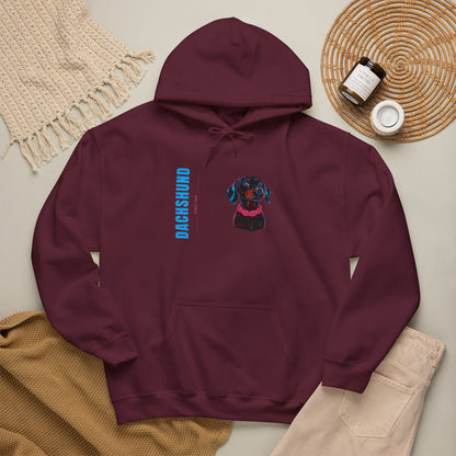 Black Dachshund streetwear hoodie back and side view