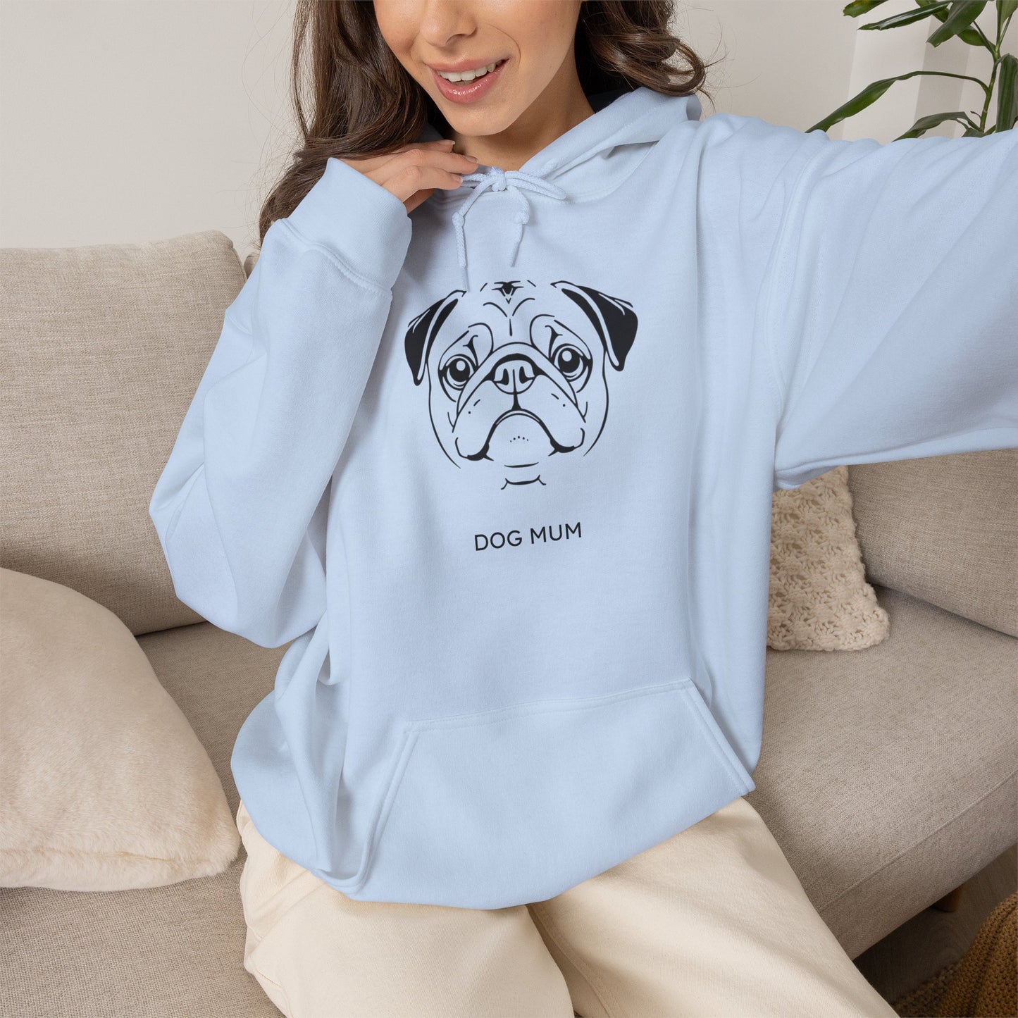 Pug Dog Mum line art hoodie in Sport Grey