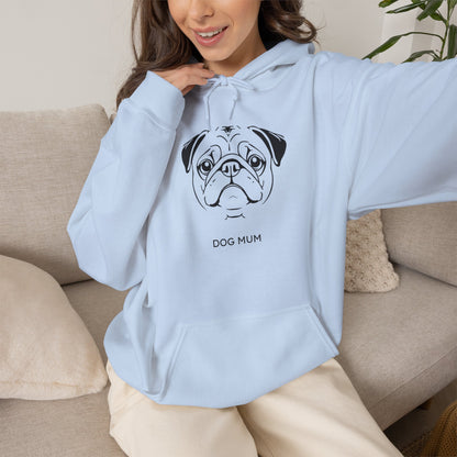 Pug Dog Mum line art hoodie in Sport Grey