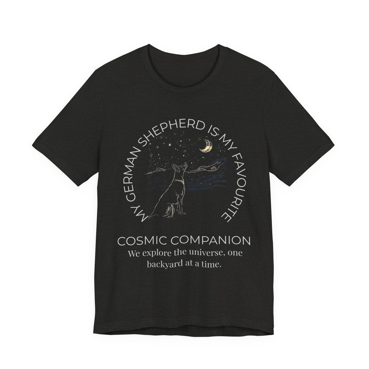 Cosmic Companion T-Shirt — “My German Shepherd Is My Favorite” Moon & Stars Tee