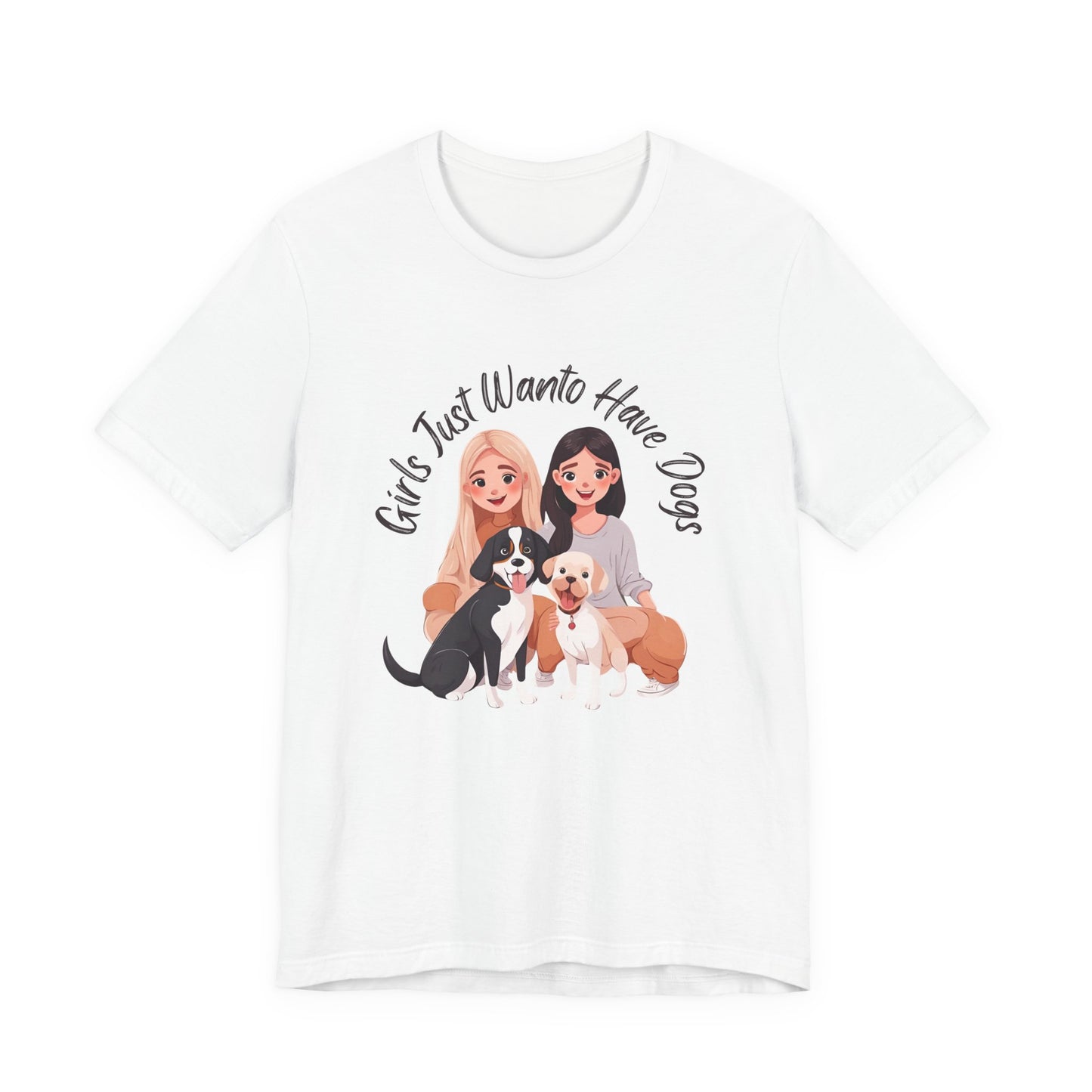 Girls Just Want to Have Dogs t-shirt in Natural, flat lay