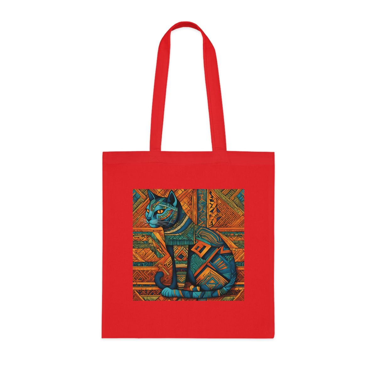 Egyptian cat design cotton tote in red colourway with ancient Egypt art print