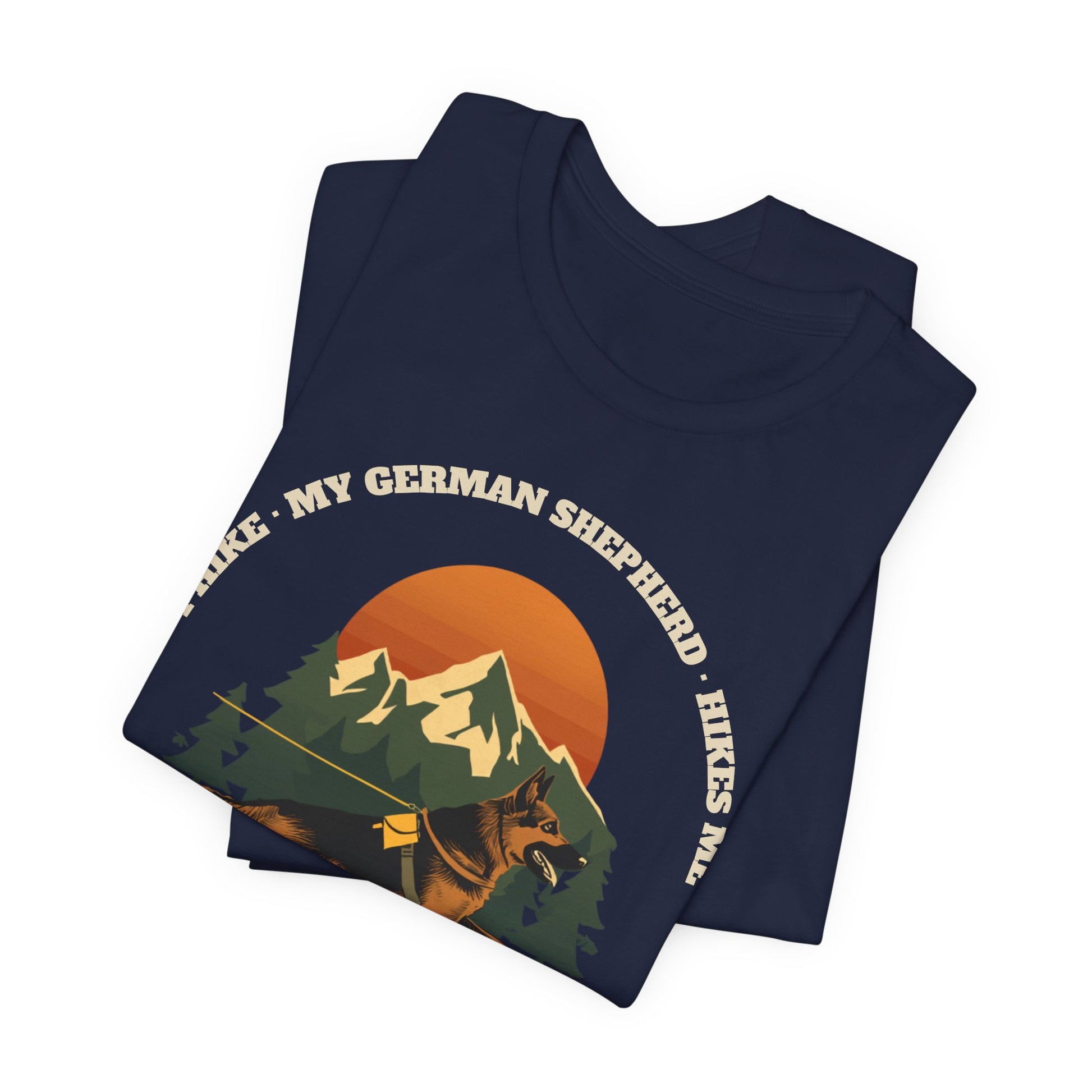 Black heather I Hike My German Shepherd Hikes Me unisex tee