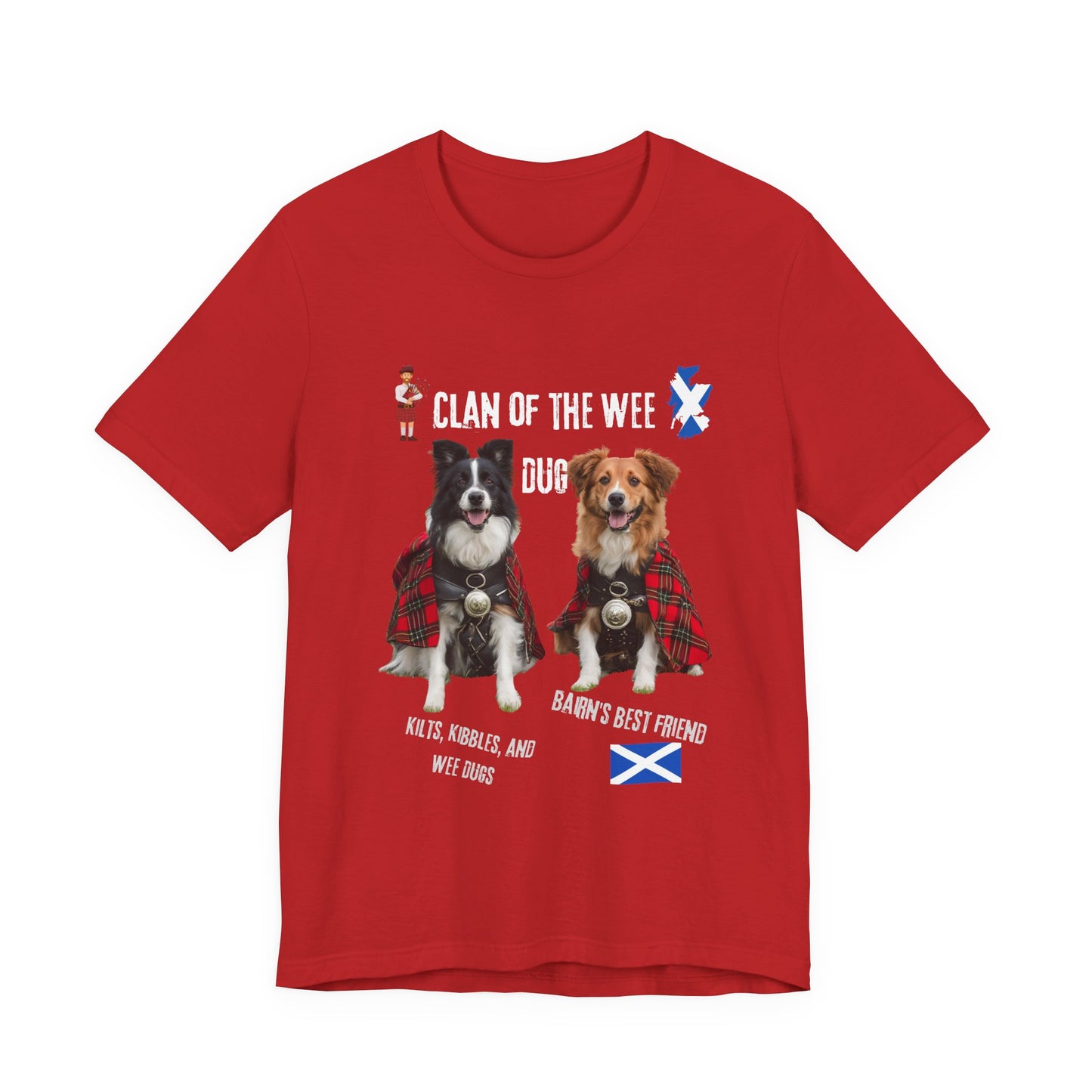 Clan of the Wee Dug black dog t-shirt flat lay, soft cotton unisex tee for Scottish dog lovers