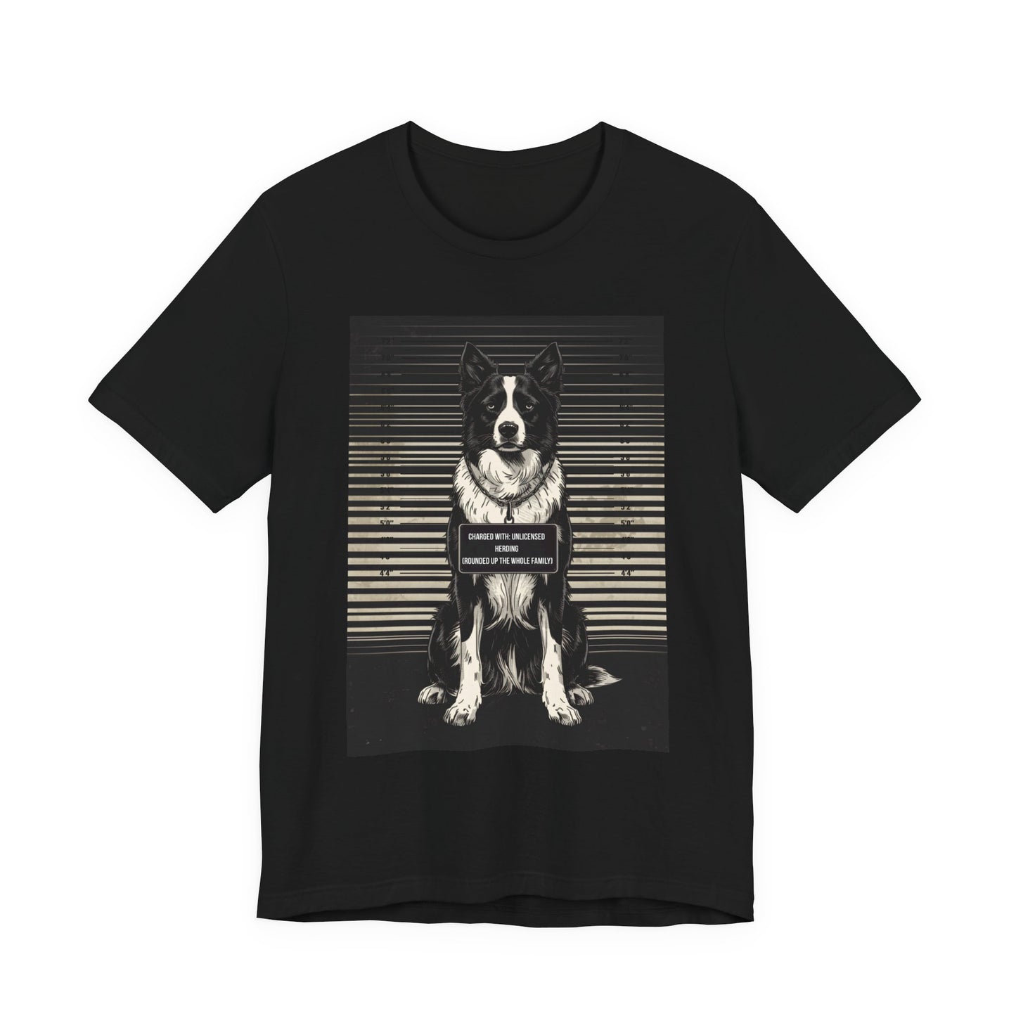 Border Collie True Crime Night Shift t-shirt, black, back view