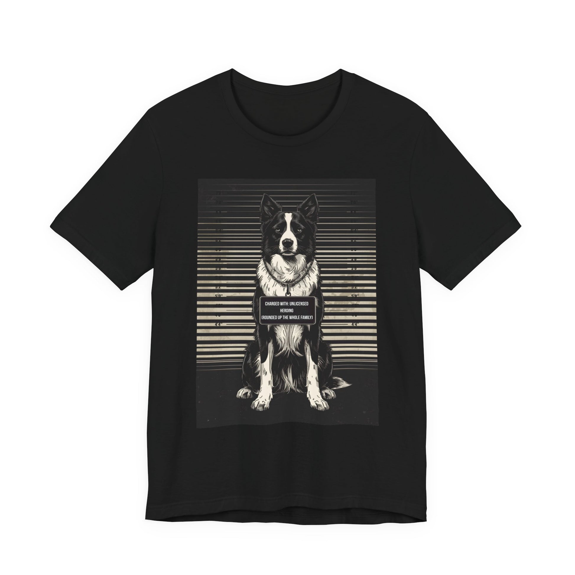 Border Collie True Crime Night Shift t-shirt, black, back view