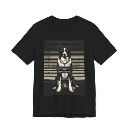 Border Collie True Crime Night Shift t-shirt, black, back view