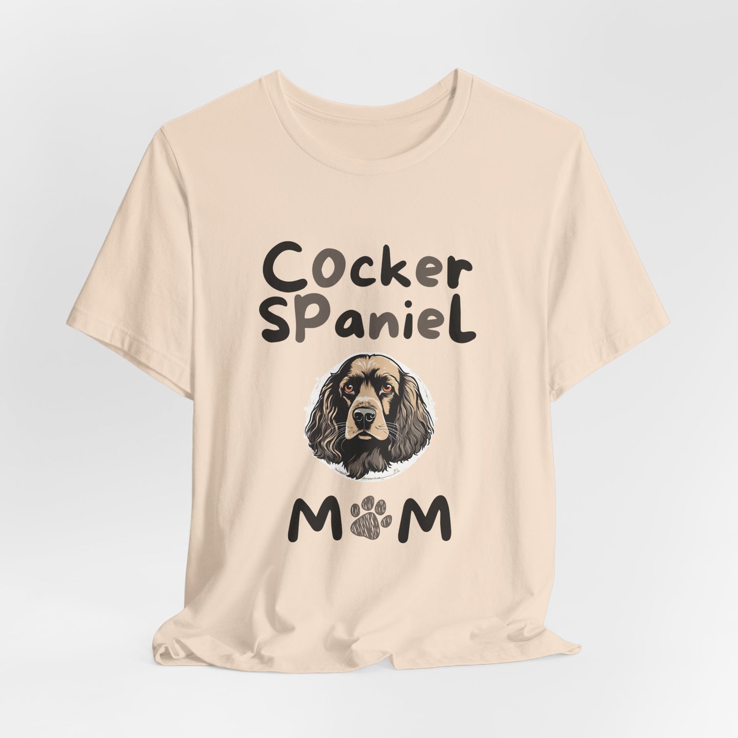 Cocker Spaniel Mum t-shirt in Soft Cream, hanging front view