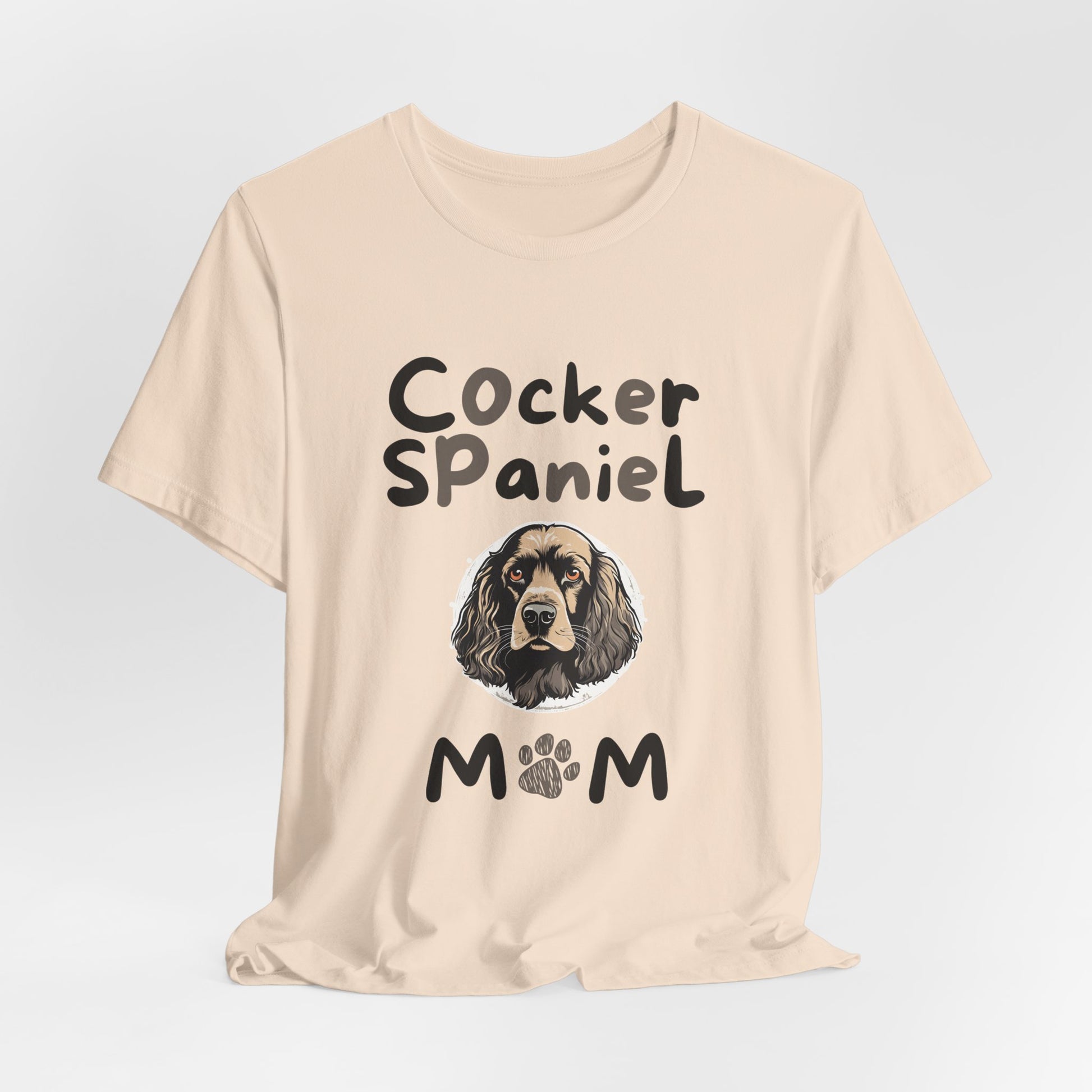 Cocker Spaniel Mum t-shirt in Soft Cream, hanging front view