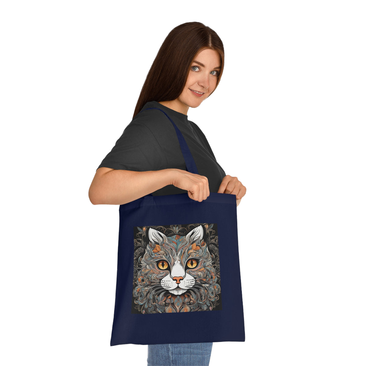SniffWaggleNWalk™ double-sided cat tote in black — interior view of spacious compartment