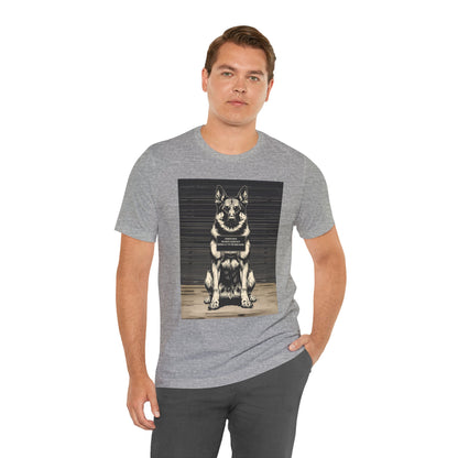 German Shepherd True Crime Night Shift t-shirt, dark grey heather, front view