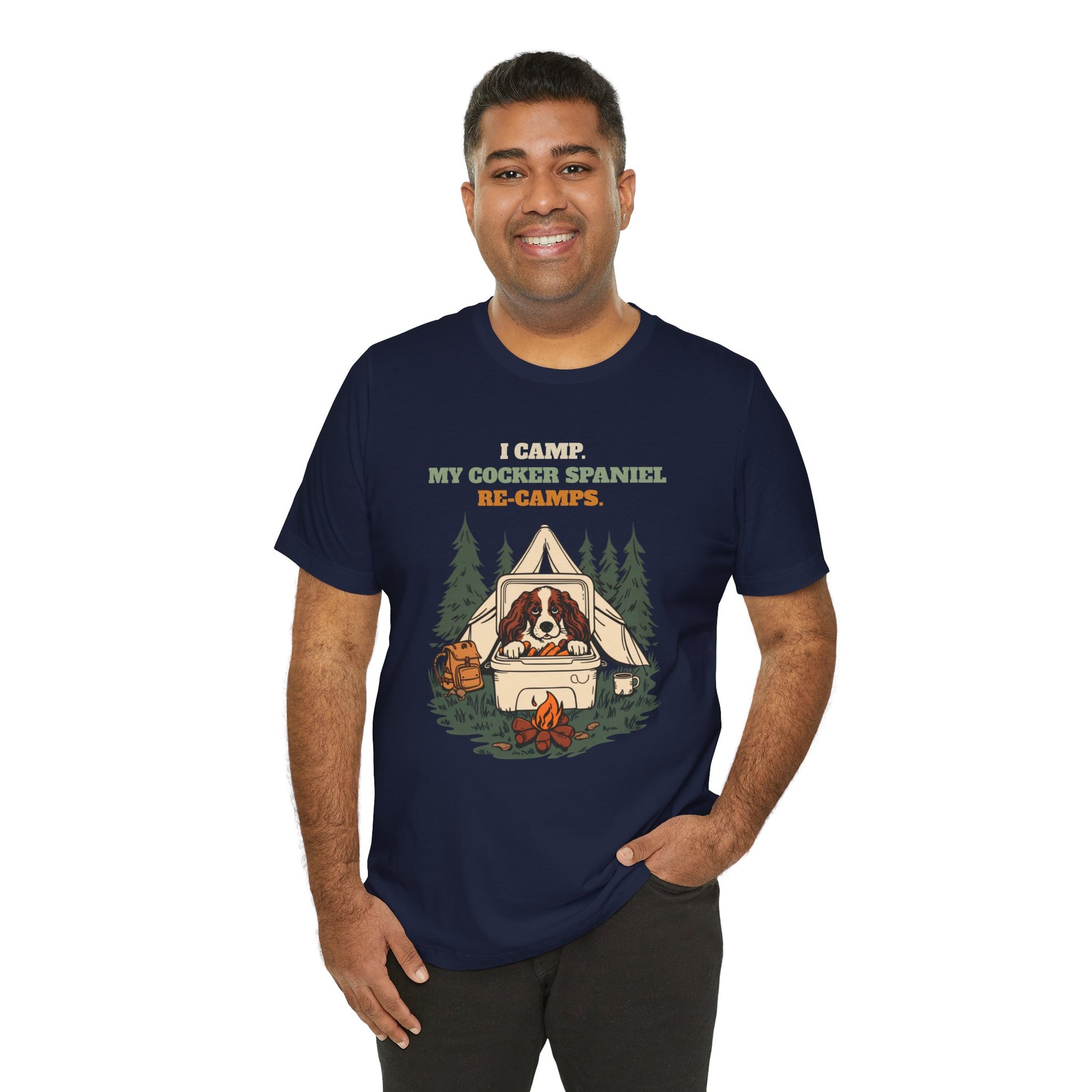 Cocker Spaniel camping t-shirt retro campsite design close-up