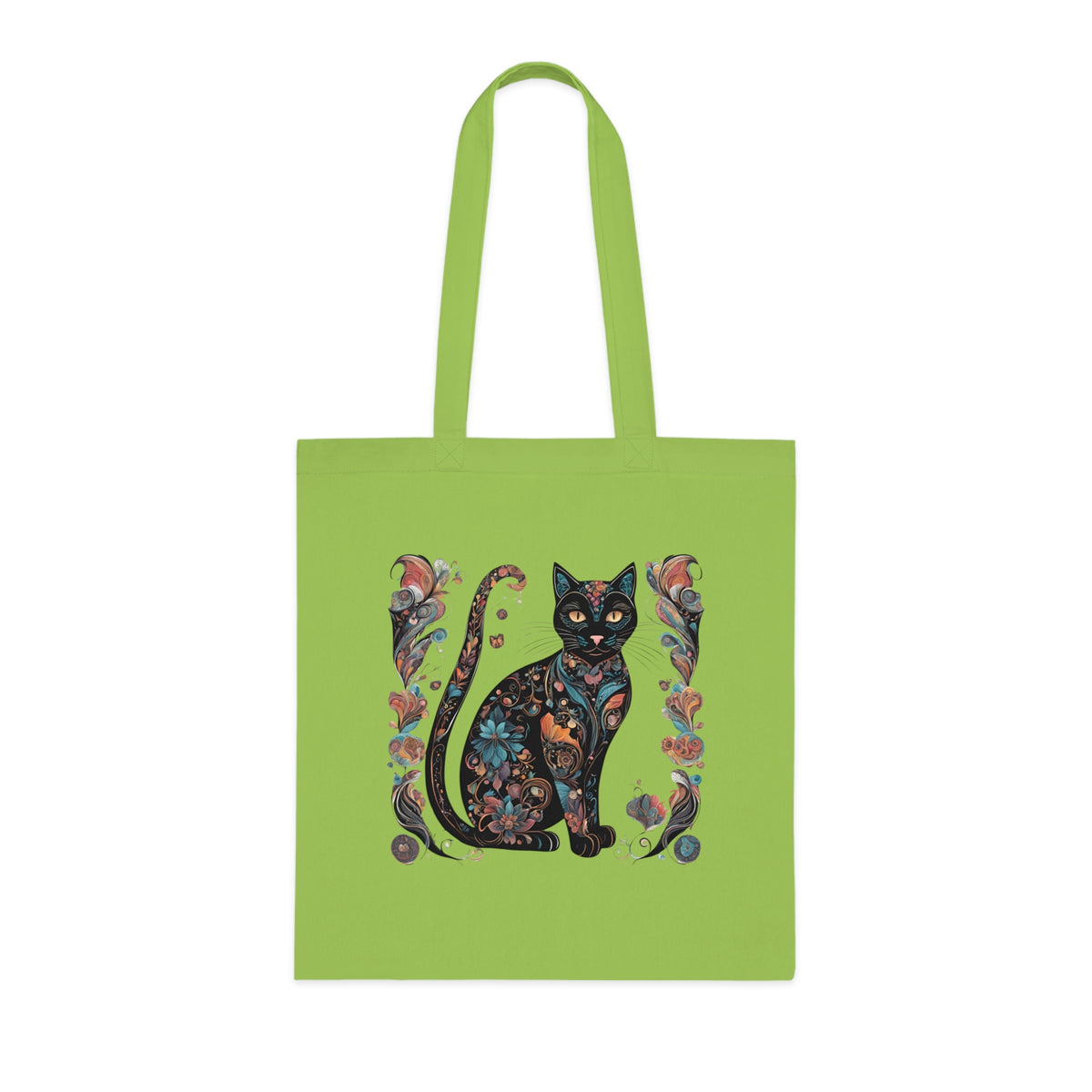 Lightweight cat tote bag showing adorable cat design printed on both sides