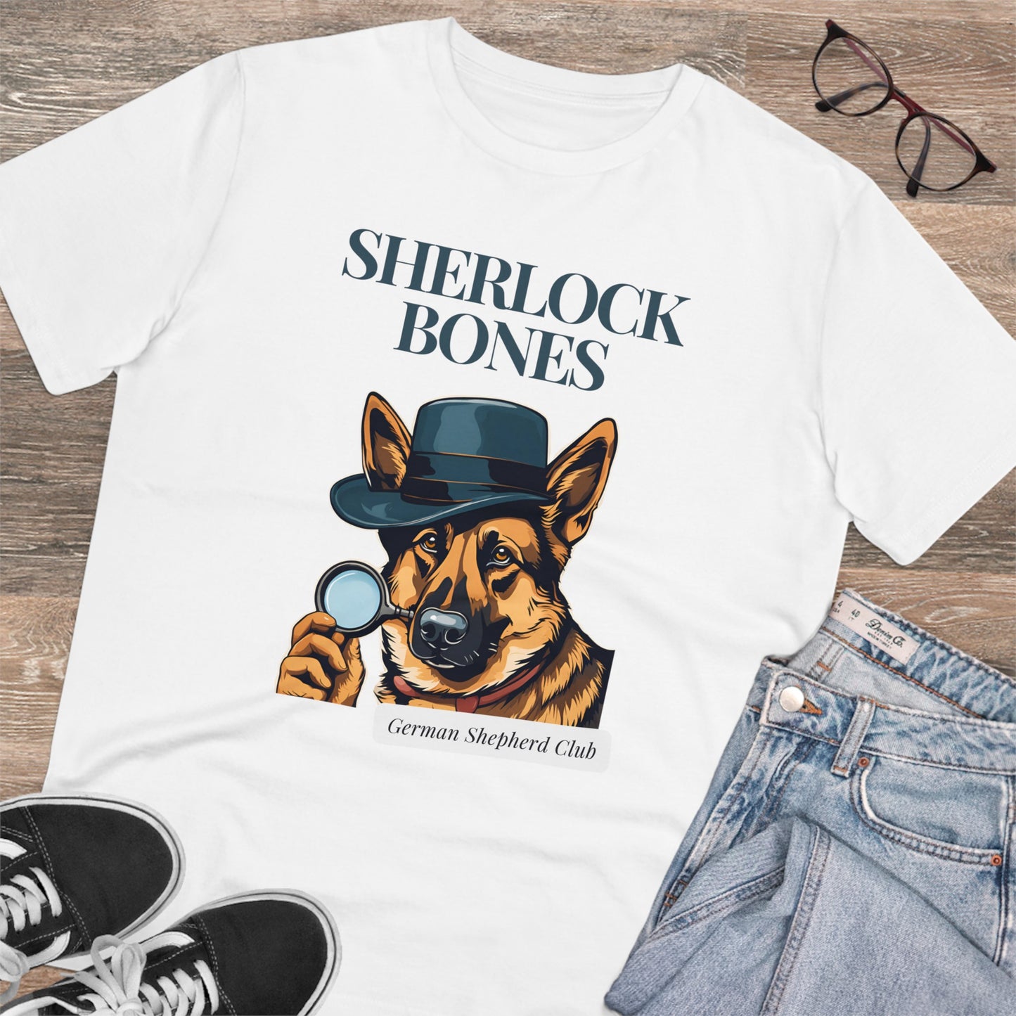 "SHERLOCK BONES" Organic Creator T-shirt - Unisex by Sniffwaggleandwalk™ - Sniff Waggle And Walk