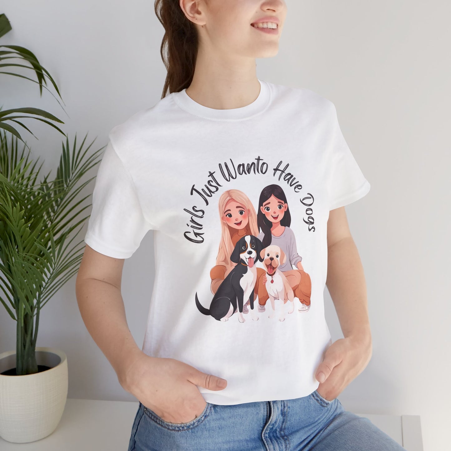 Girls Just Want to Have Dogs organic cotton t-shirt, front design