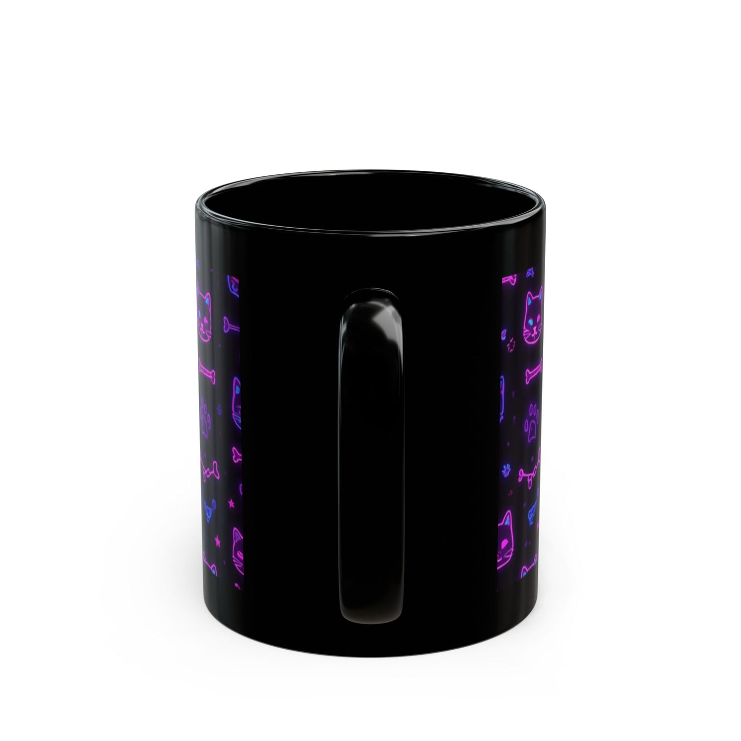 Neon Cat Pattern Black Mug — Glow-in-the-Dark Style Coffee Cup